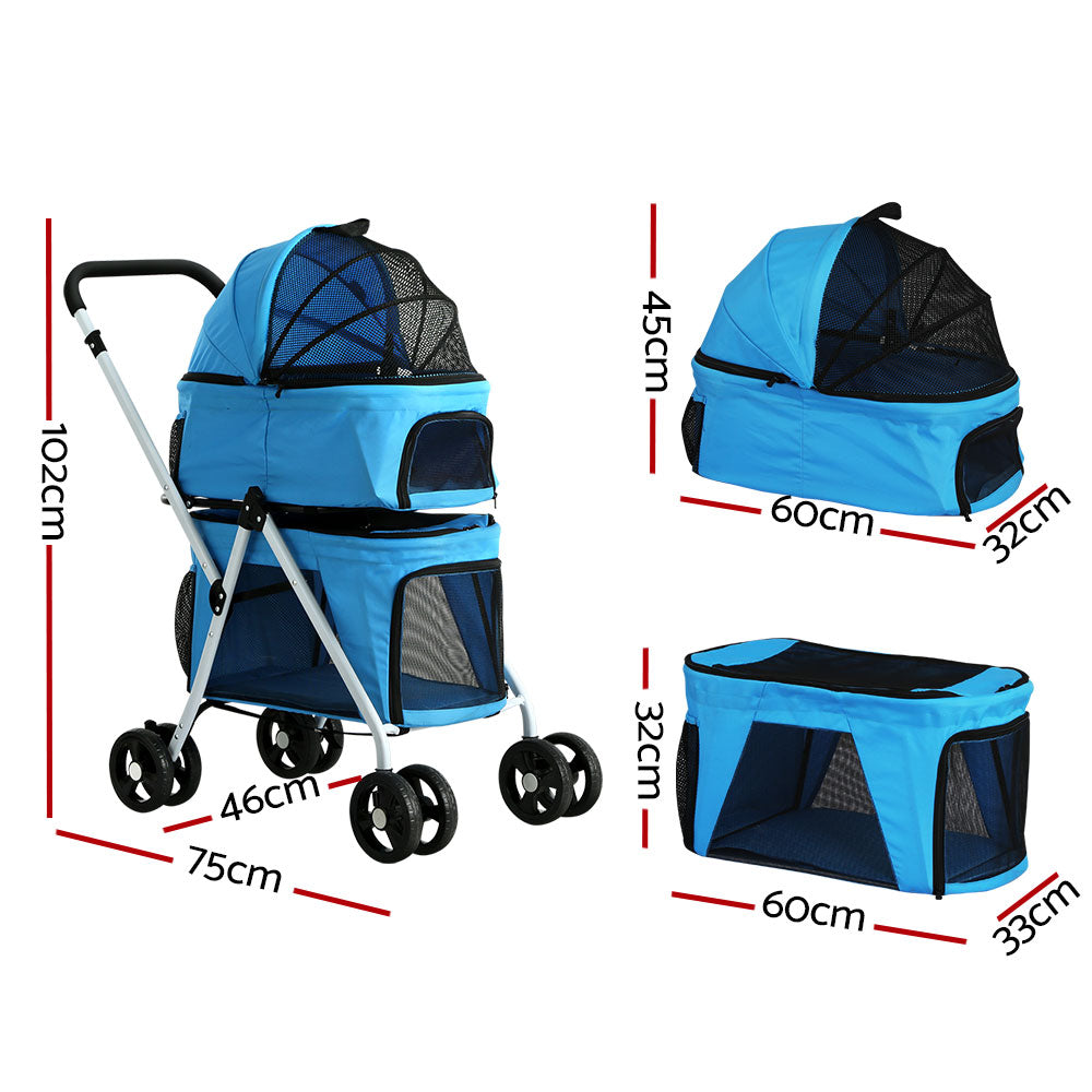 i.Pet Pet Stroller Dog Pram Large Cat Carrier Travel Foldable 4 Wheels Double i.Pet