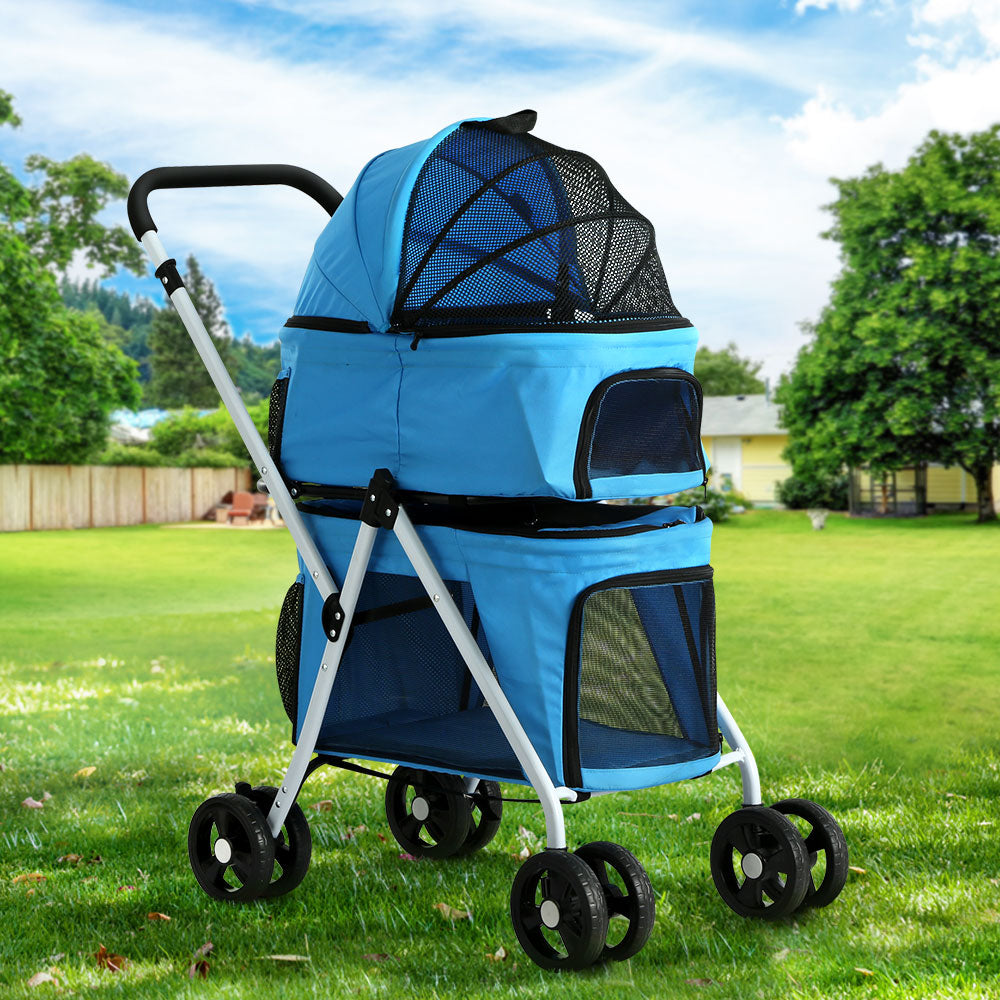 i.Pet Pet Stroller Dog Pram Large Cat Carrier Travel Foldable 4 Wheels Double i.Pet