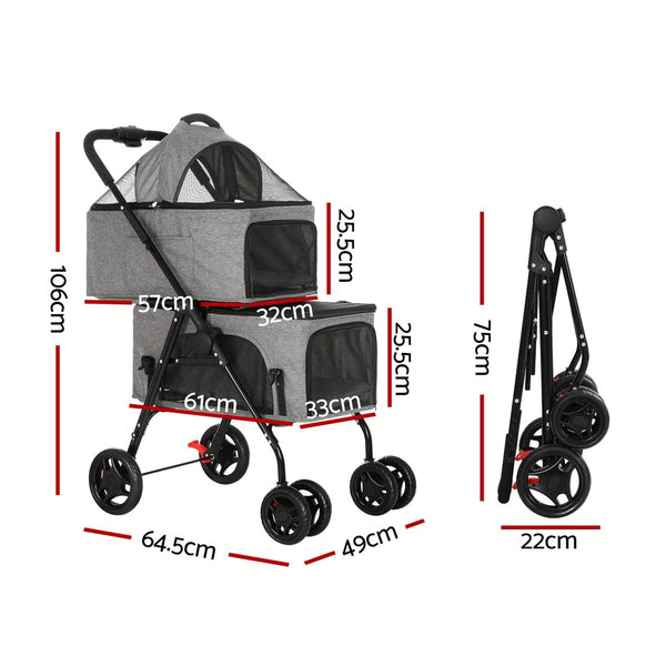 i.Pet Pet Stroller 2-tier Dog Pram Large Cat Carrier Travel Pushchair Foldable i.Pet