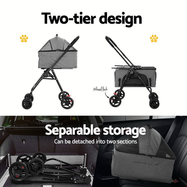 i.Pet Pet Stroller 2-tier Dog Pram Large Cat Carrier Travel Pushchair Foldable i.Pet