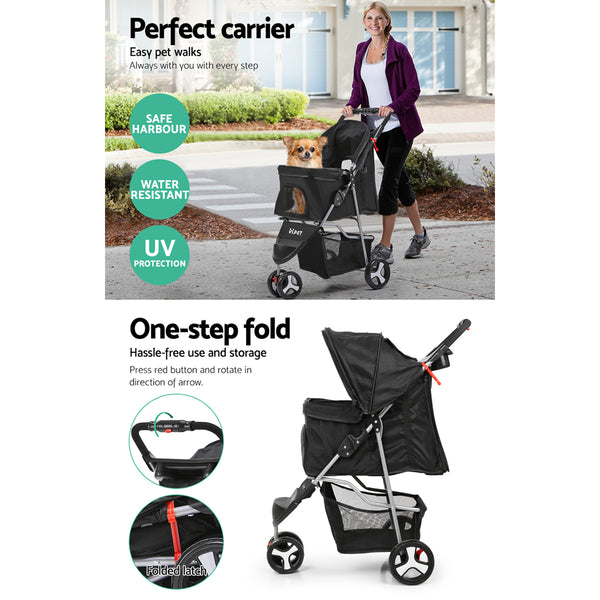 i.Pet Pet Stroller Dog Pram Cat Carrier Large Travel Pushchair Foldable 3 Wheels i.Pet