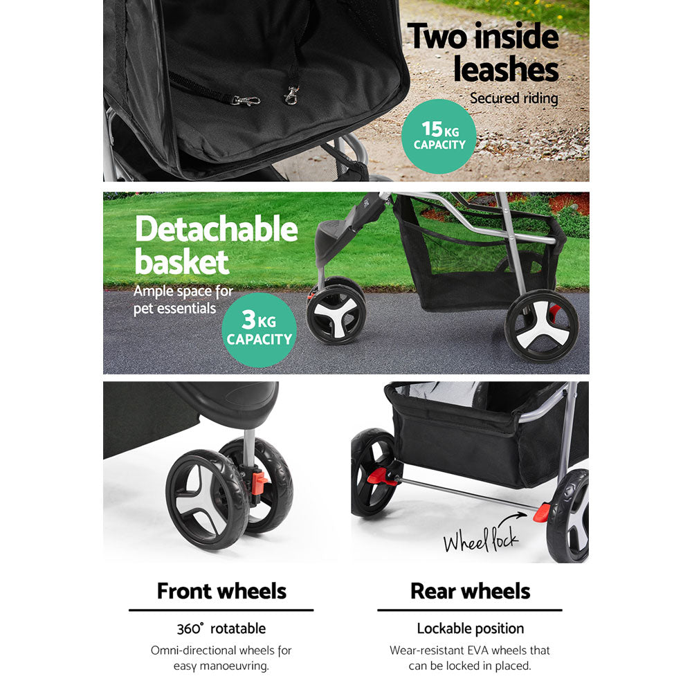 i.Pet Pet Stroller Dog Pram Cat Carrier Large Travel Pushchair Foldable 3 Wheels i.Pet