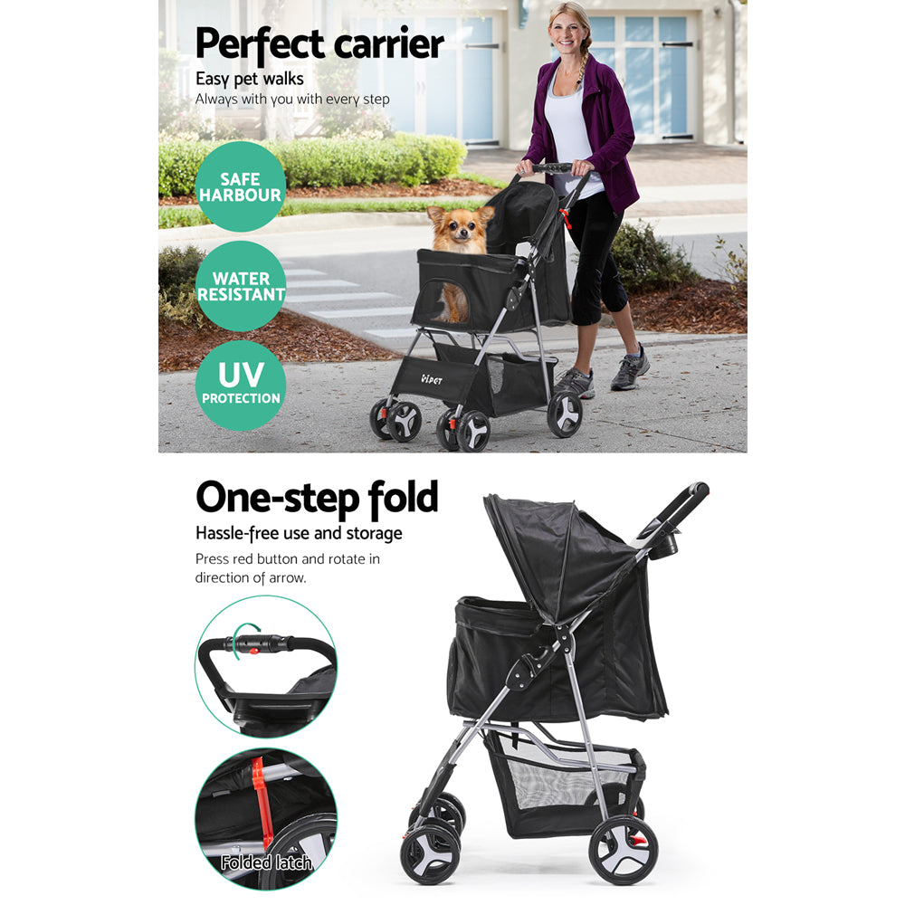 i.Pet 4 Wheel Pet Stroller - Black i.Pet