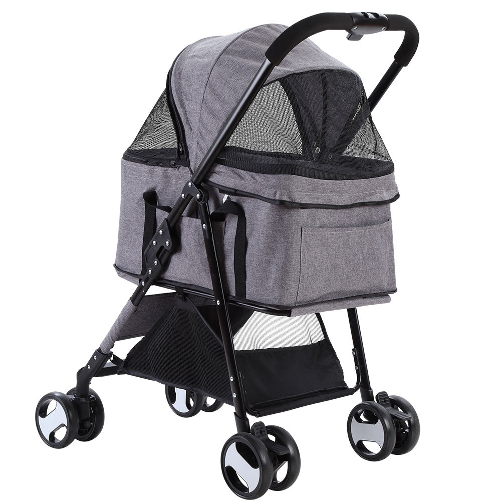i.Pet Pet Stroller Dog Pram Cat Carrier Travel Large Pushchair Foldable 4 Wheels Grey i.Pet