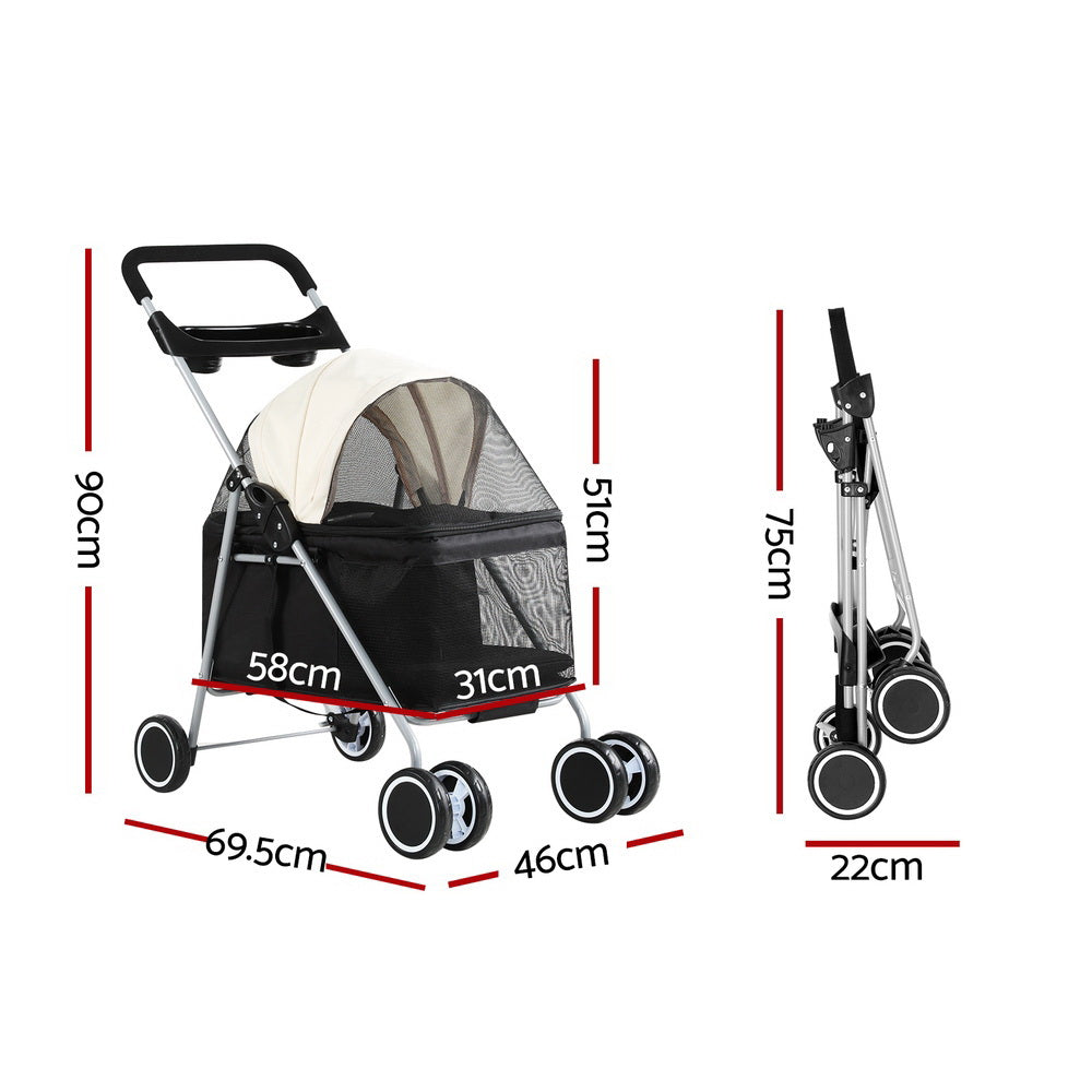 i.Pet Pet Stroller Pram Dog Cat Carrier Cage Large Travel Pushchair Foldable 4 Wheels i.Pet