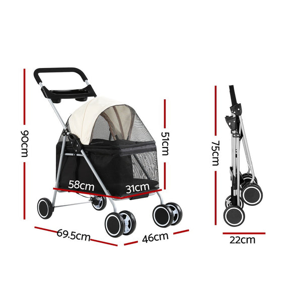i.Pet Pet Stroller Pram Dog Cat Carrier Cage Large Travel Pushchair Foldable 4 Wheels i.Pet