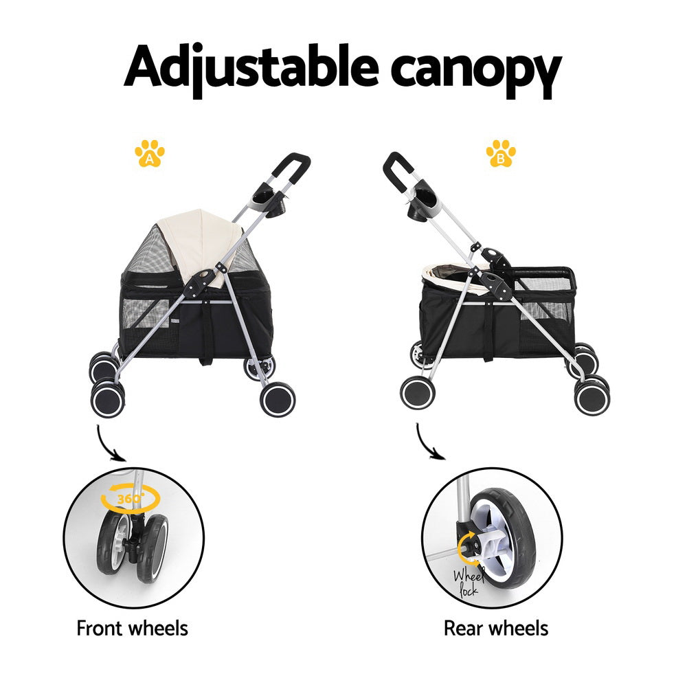 i.Pet Pet Stroller Pram Dog Cat Carrier Cage Large Travel Pushchair Foldable 4 Wheels i.Pet