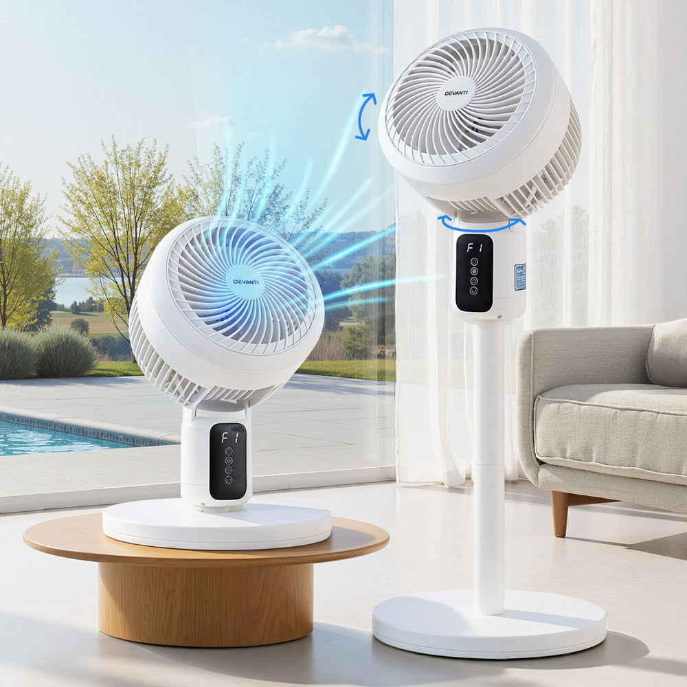 Devanti Pedestal Fan W/ Remote 3 Speed 12H Timer Height Adjustable Cooling Fan Awezingly