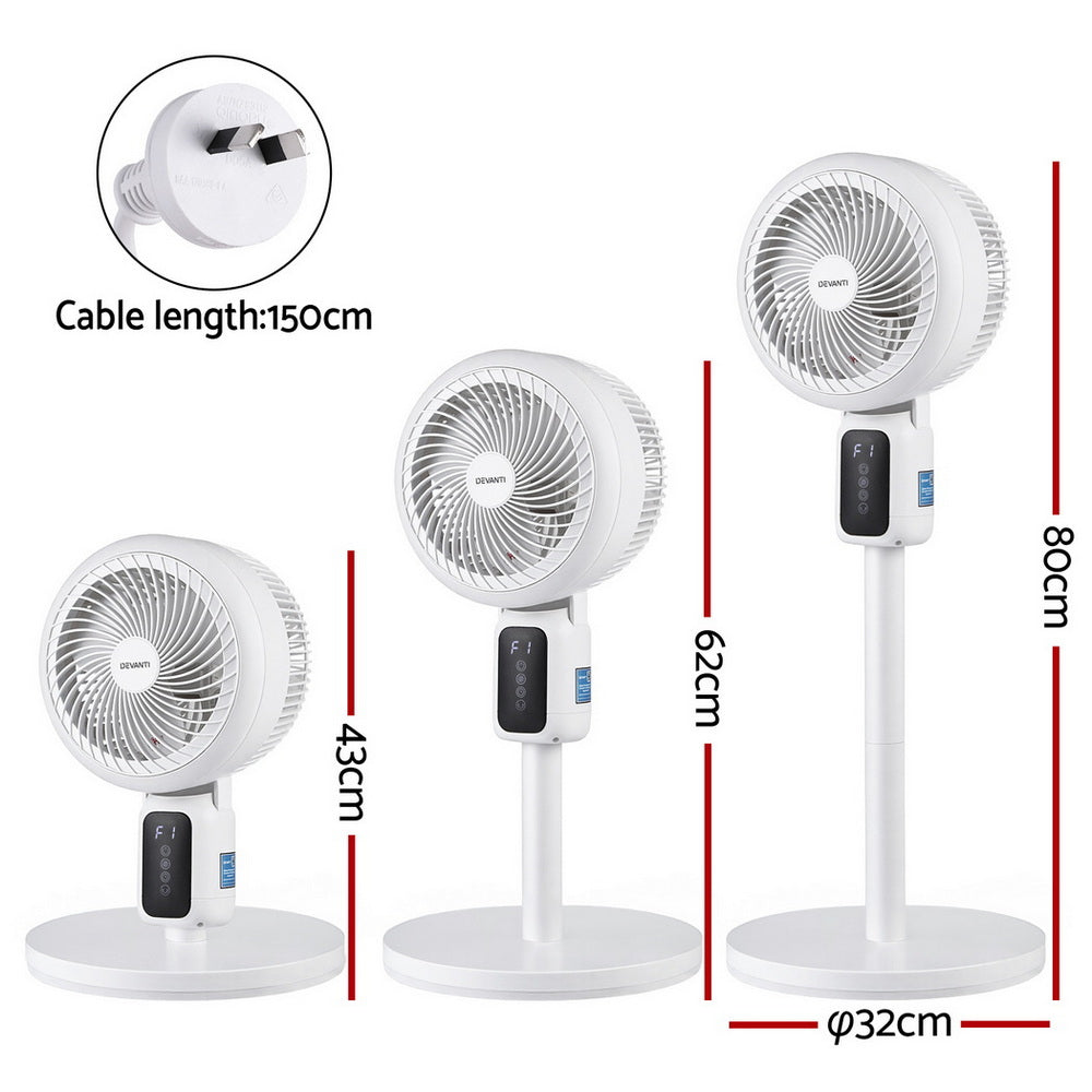 Devanti Pedestal Fan W/ Remote 3 Speed 12H Timer Height Adjustable Cooling Fan Awezingly