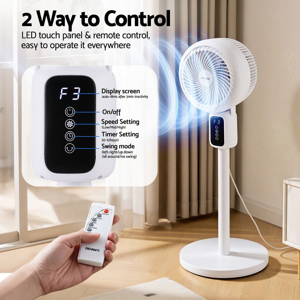 Devanti Pedestal Fan W/ Remote 3 Speed 12H Timer Height Adjustable Cooling Fan Awezingly