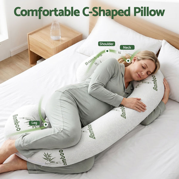 Giselle Bedding Pregnancy Pillow for Side Sleepers C-Shaped Body Pillow with Bamboo Fiber Cover, Maternity Pillow for Full Body Support, Belly and Waist Comfort Awezingly