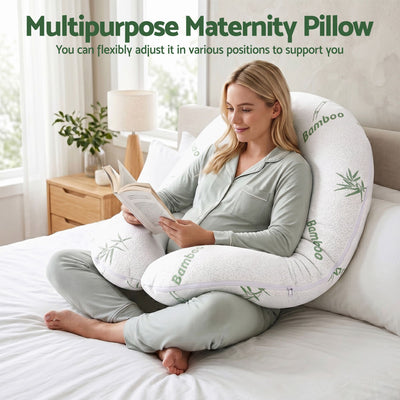 Giselle Bedding Pregnancy Pillow for Side Sleepers C-Shaped Body Pillow with Bamboo Fiber Cover, Maternity Pillow for Full Body Support, Belly and Waist Comfort
