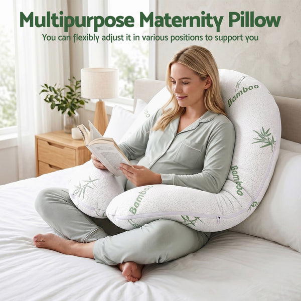 Giselle Bedding Pregnancy Pillow for Side Sleepers C-Shaped Body Pillow with Bamboo Fiber Cover, Maternity Pillow for Full Body Support, Belly and Waist Comfort Awezingly