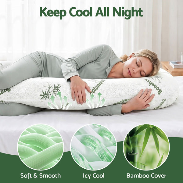 Giselle Bedding Pregnancy Pillow for Side Sleepers C-Shaped Body Pillow with Bamboo Fiber Cover, Maternity Pillow for Full Body Support, Belly and Waist Comfort Awezingly