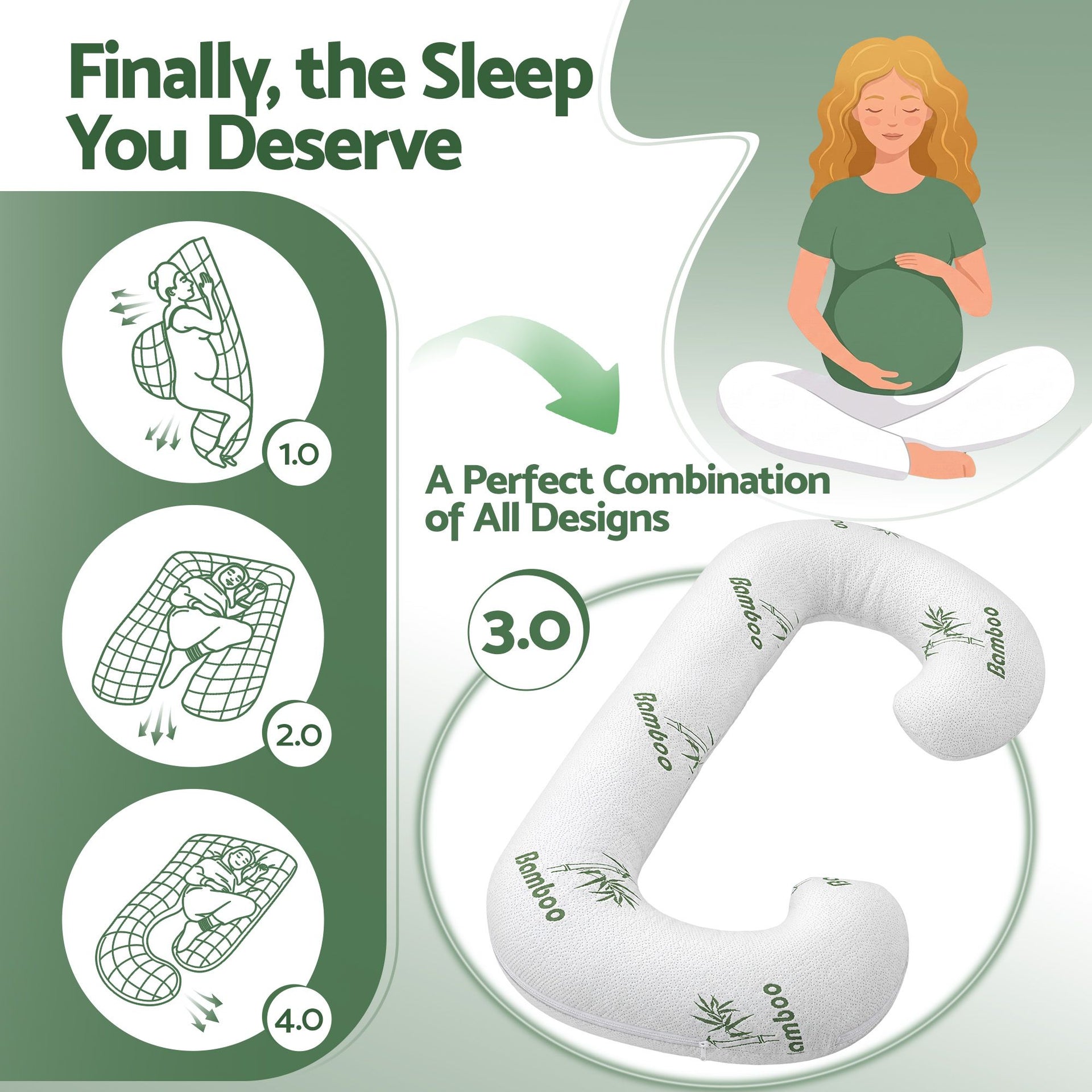 Giselle Bedding Pregnancy Pillow for Side Sleepers C-Shaped Body Pillow with Bamboo Fiber Cover, Maternity Pillow for Full Body Support, Belly and Waist Comfort Awezingly