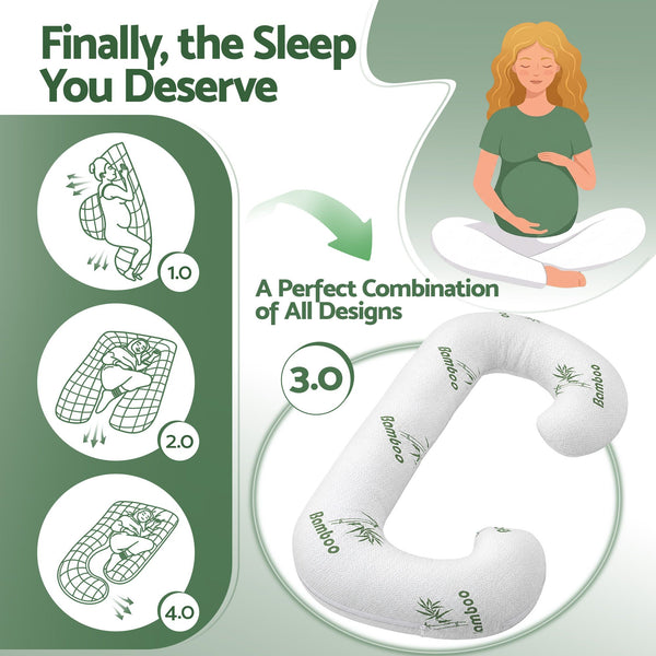 Giselle Bedding Pregnancy Pillow for Side Sleepers C-Shaped Body Pillow with Bamboo Fiber Cover, Maternity Pillow for Full Body Support, Belly and Waist Comfort Awezingly