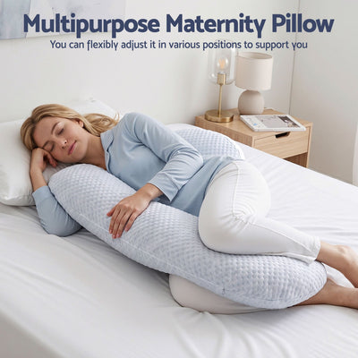 Giselle Bedding Cooling Pregnancy Pillow Adjustable Maternity Pillow for Sleeping, Body Pillows for Adults Support Back, Belly, and Hips, Blue 37x87 cm