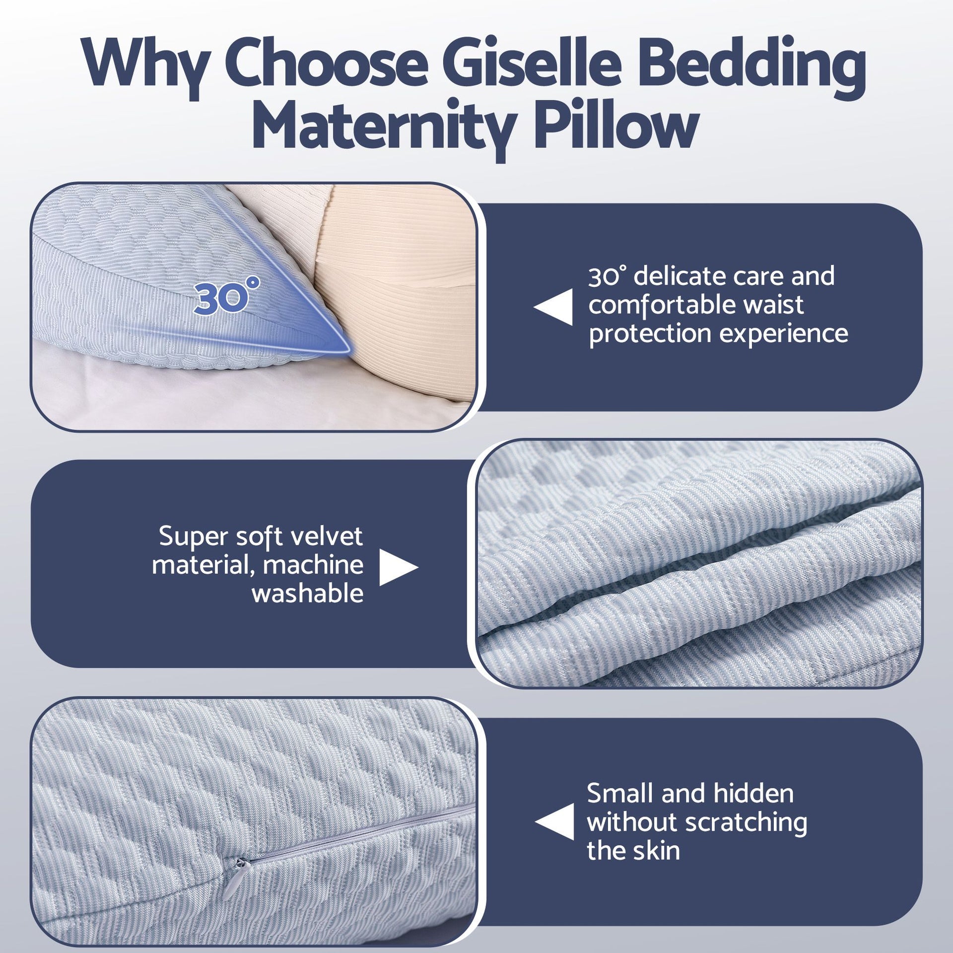 Giselle Bedding Cooling Pregnancy Pillow Adjustable Maternity Pillow for Sleeping, Body Pillows for Adults Support Back, Belly, and Hips, Blue 37x87 cm Awezingly