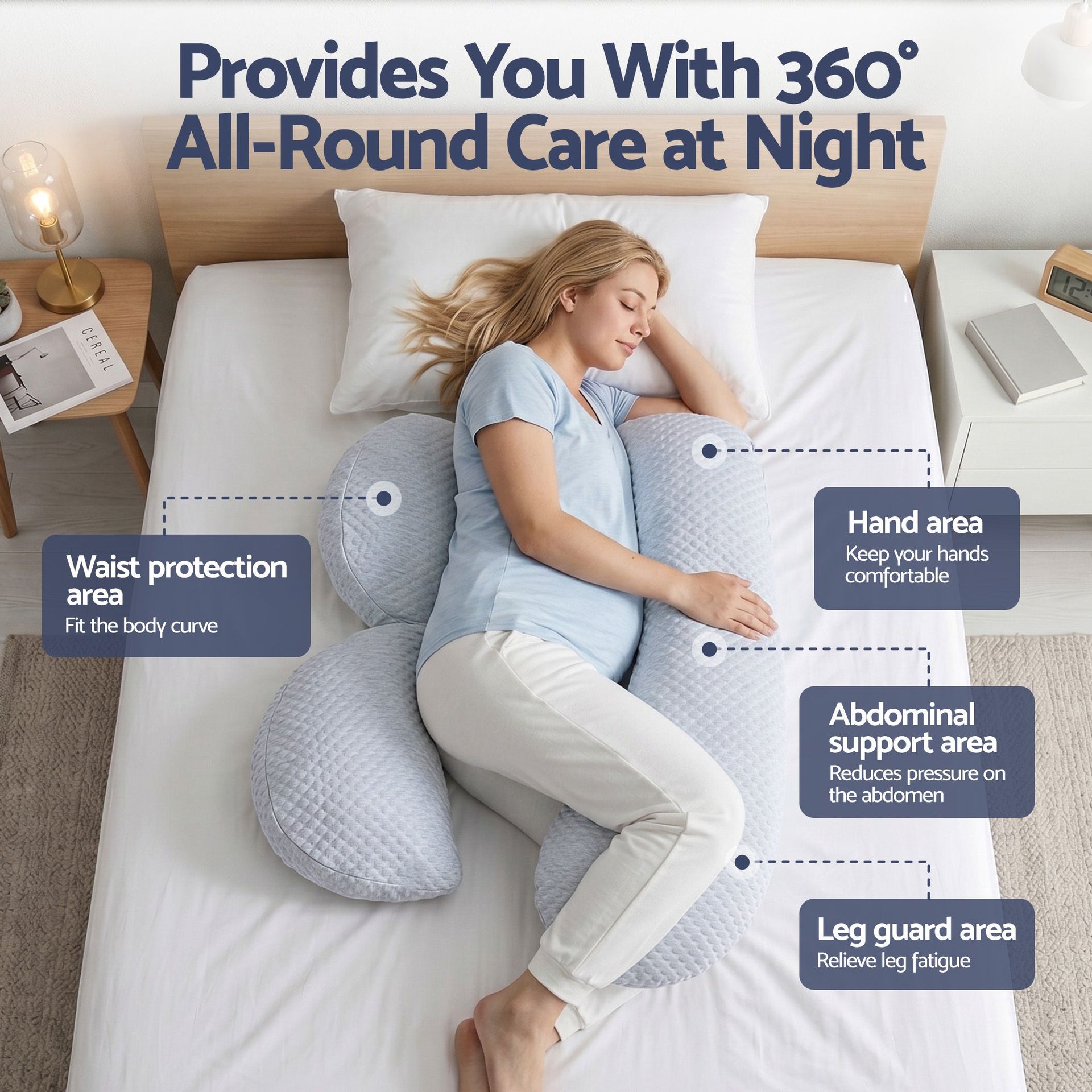 Giselle Bedding Cooling Pregnancy Pillow Adjustable Maternity Pillow for Sleeping, Body Pillows for Adults Support Back, Belly, and Hips, Blue 37x87 cm Awezingly
