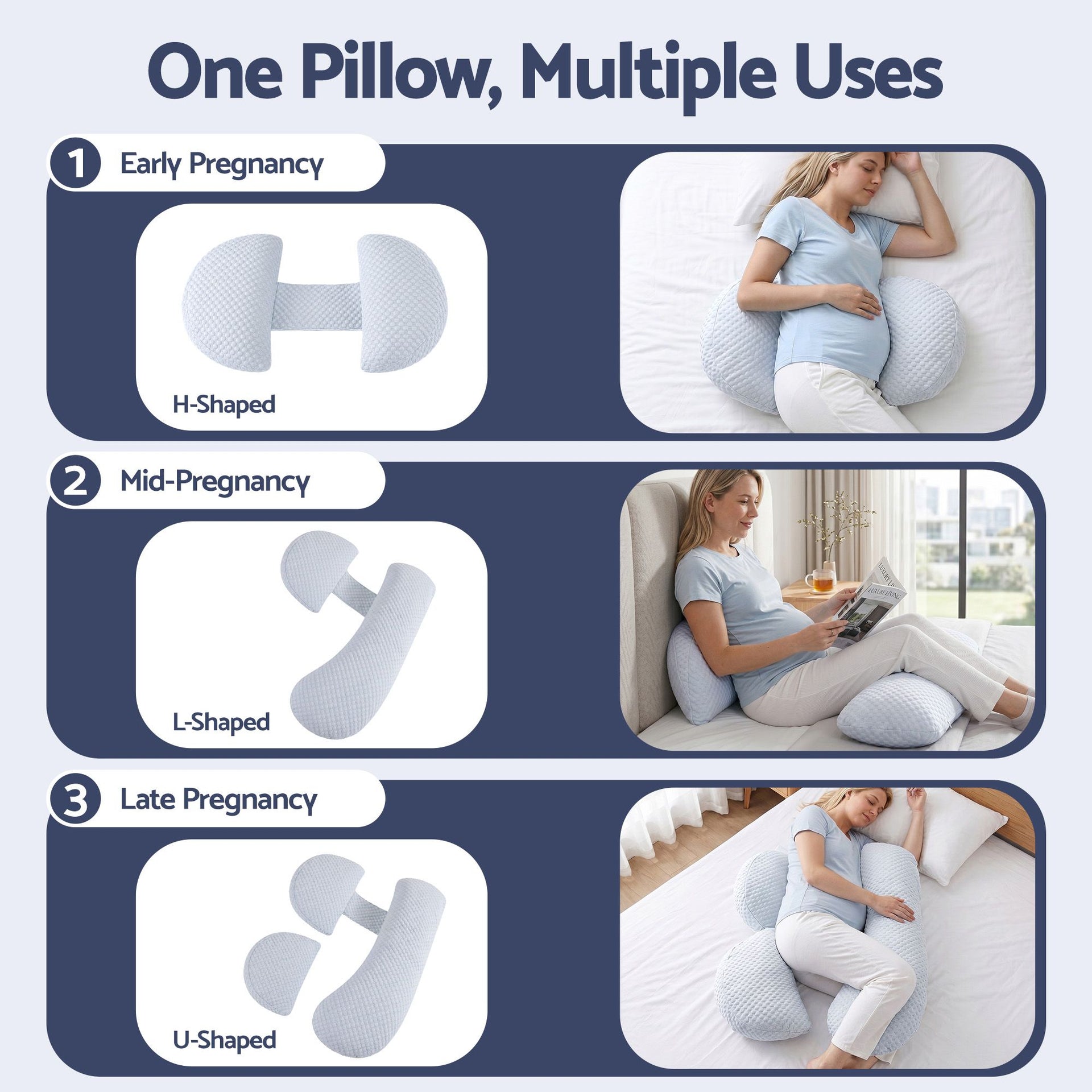 Giselle Bedding Cooling Pregnancy Pillow Adjustable Maternity Pillow for Sleeping, Body Pillows for Adults Support Back, Belly, and Hips, Blue 37x87 cm Awezingly