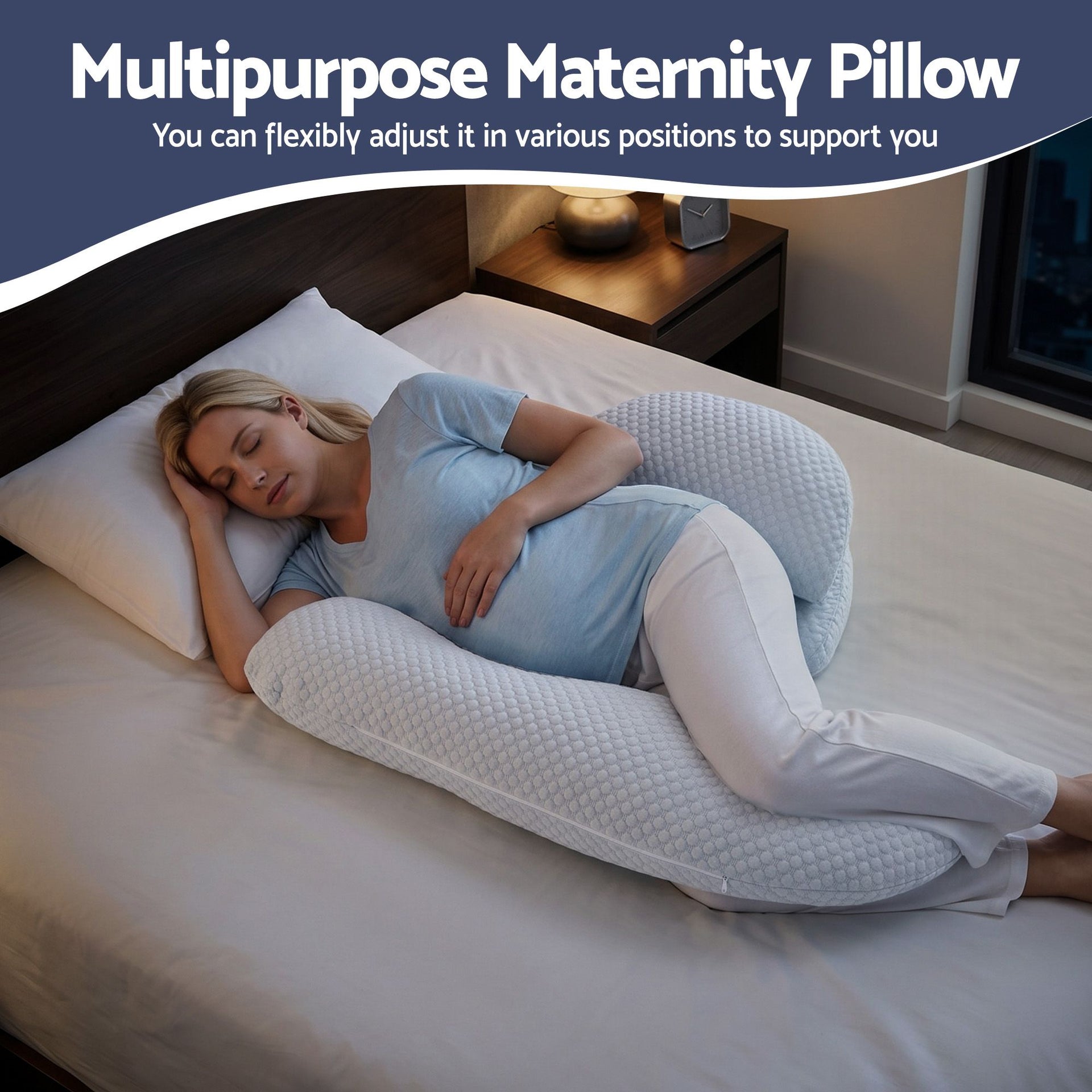 Giselle Bedding Cooling Pregnancy Pillow Adjustable Maternity Pillow for Sleeping, Body Pillows for Adults Support Back, Belly, and Hips, Blue 37x87 cm Awezingly