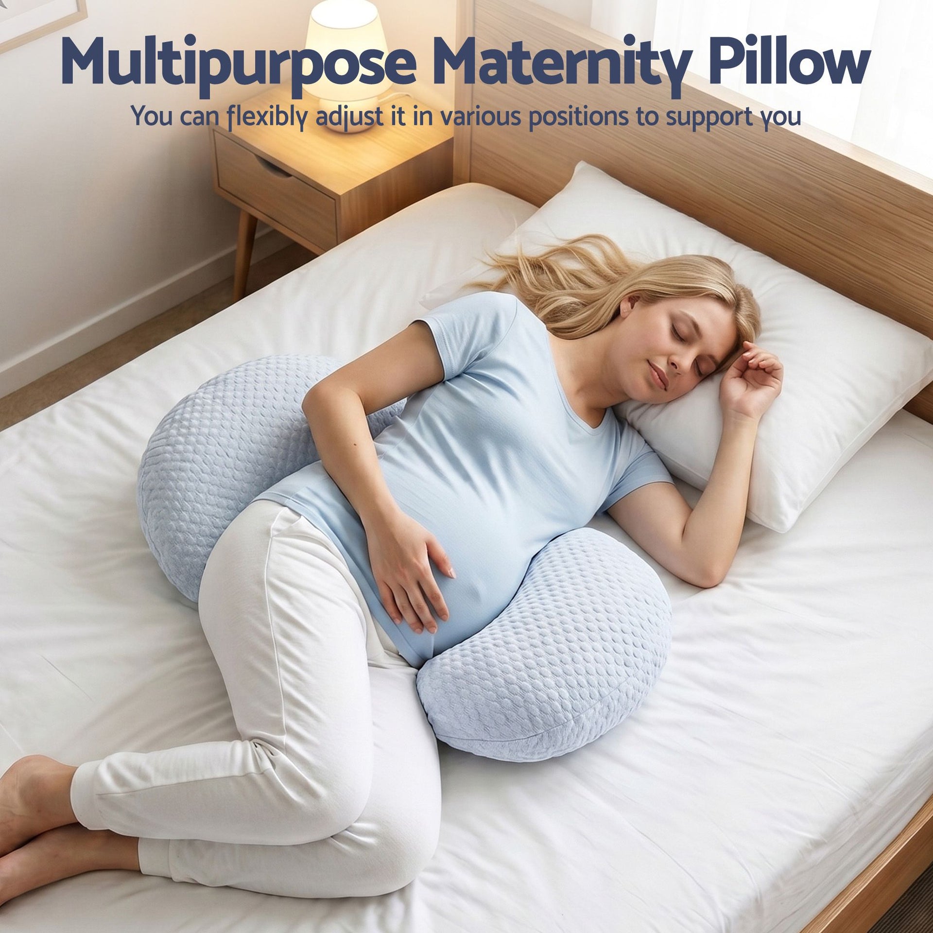 Giselle Bedding Cooling Pregnancy Pillow Adjustable Maternity Pillow for Sleeping, Body Pillows for Adults Support Back, Belly, and Hips, Blue 37x87 cm Awezingly