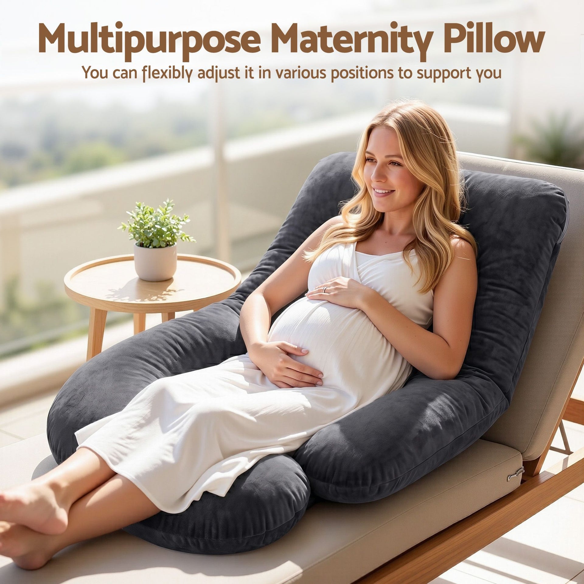 Giselle Bedding Pregnancy Pillow G-Shaped Full Body Pillow for Back and Belly Support Maternity Pillow with Removable Cover, Dark Grey 135x70 cm Awezingly