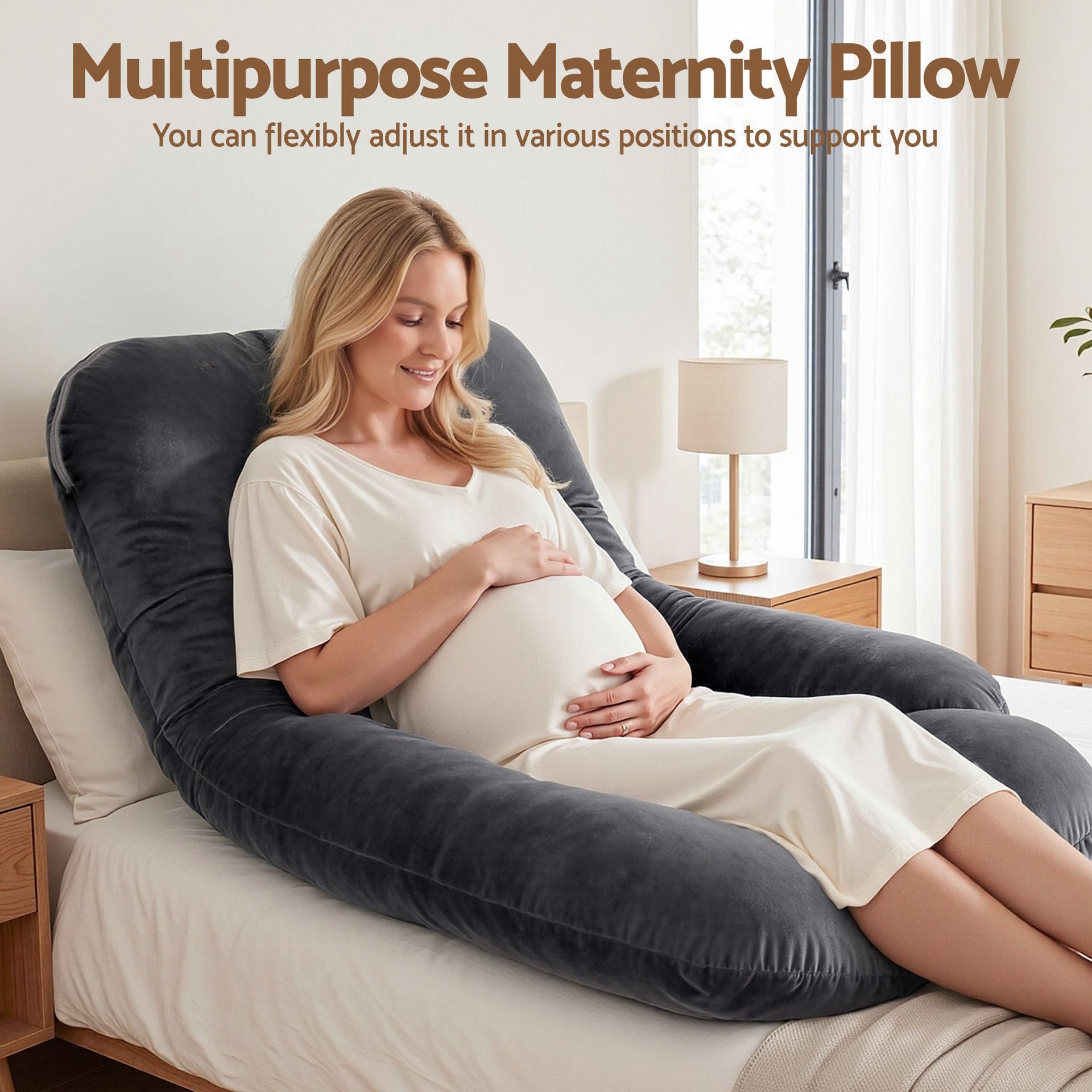 Giselle Bedding Pregnancy Pillow G-Shaped Full Body Pillow for Back and Belly Support Maternity Pillow with Removable Cover, Dark Grey 135x70 cm Awezingly