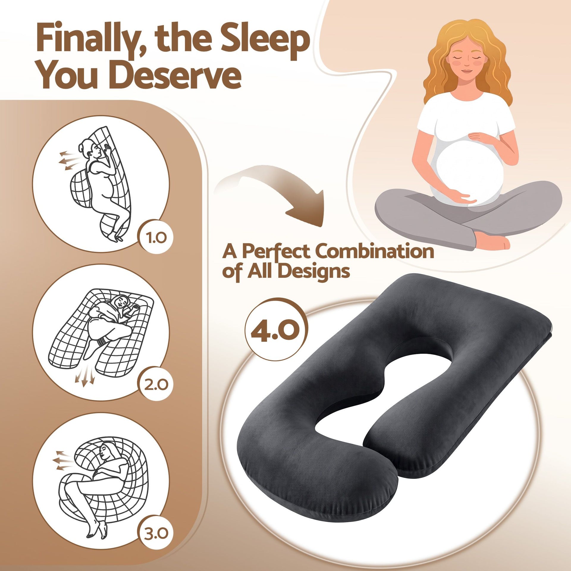 Giselle Bedding Pregnancy Pillow G-Shaped Full Body Pillow for Back and Belly Support Maternity Pillow with Removable Cover, Dark Grey 135x70 cm Awezingly