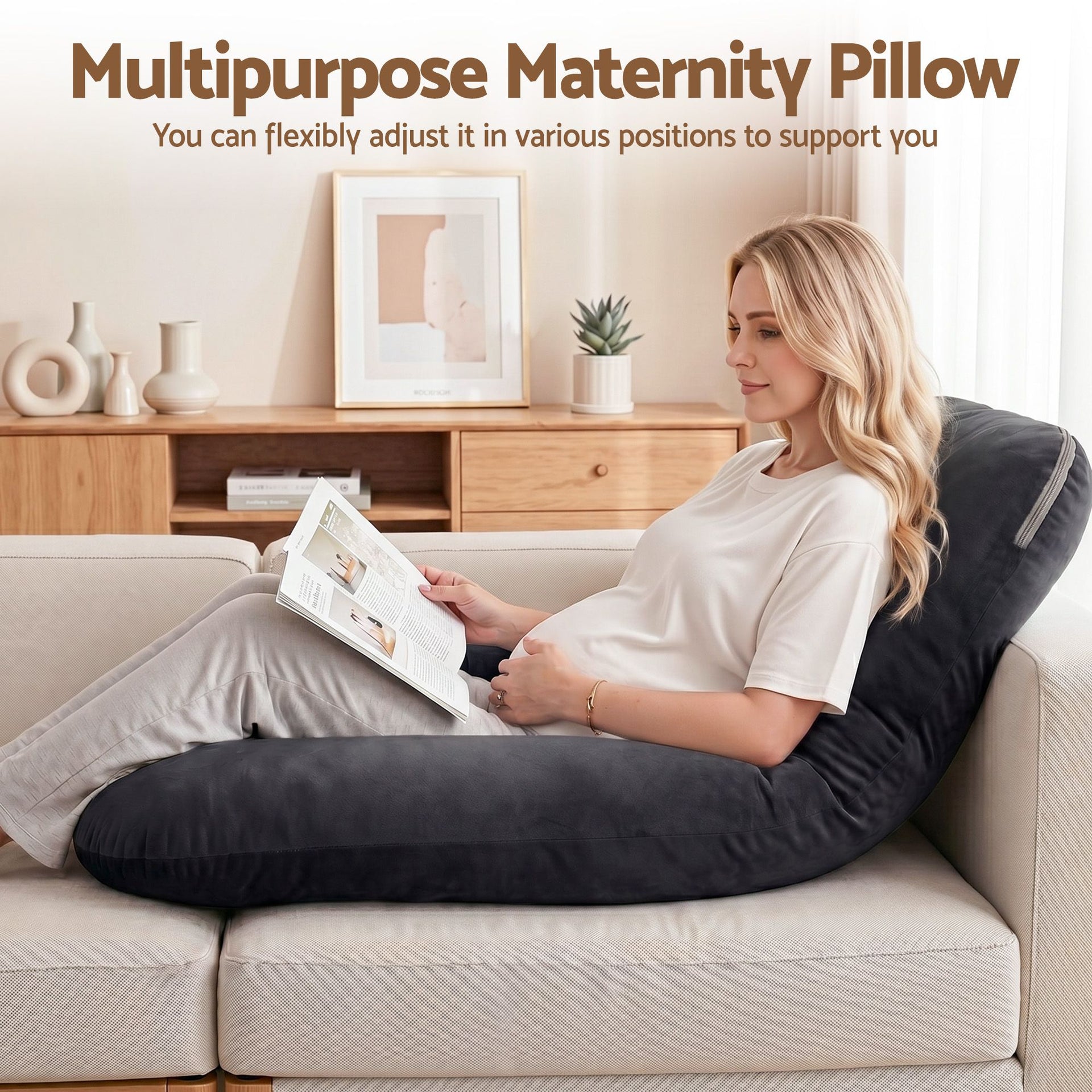 Giselle Bedding Pregnancy Pillow G-Shaped Full Body Pillow for Back and Belly Support Maternity Pillow with Removable Cover, Dark Grey 135x70 cm Awezingly