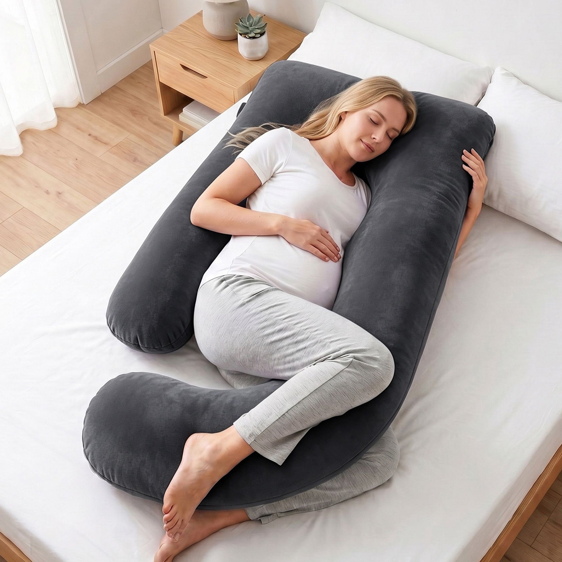 Giselle Bedding Pregnancy Pillow G-Shaped Full Body Pillow for Back and Belly Support Maternity Pillow with Removable Cover, Dark Grey 135x70 cm Awezingly