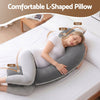Giselle Bedding Pregnancy Pillow for Side Sleeping L-Shaped Maternity Body Pillow for Women 100% Cotton Jersey Cover for Head Neck Belly Support, 63x115 cm Grey