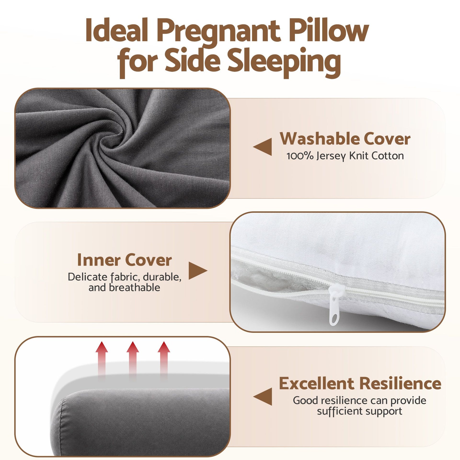 Giselle Bedding Pregnancy Pillow for Side Sleeping L-Shaped Maternity Body Pillow for Women 100% Cotton Jersey Cover for Head Neck Belly Support, 63x115 cm Grey Awezingly