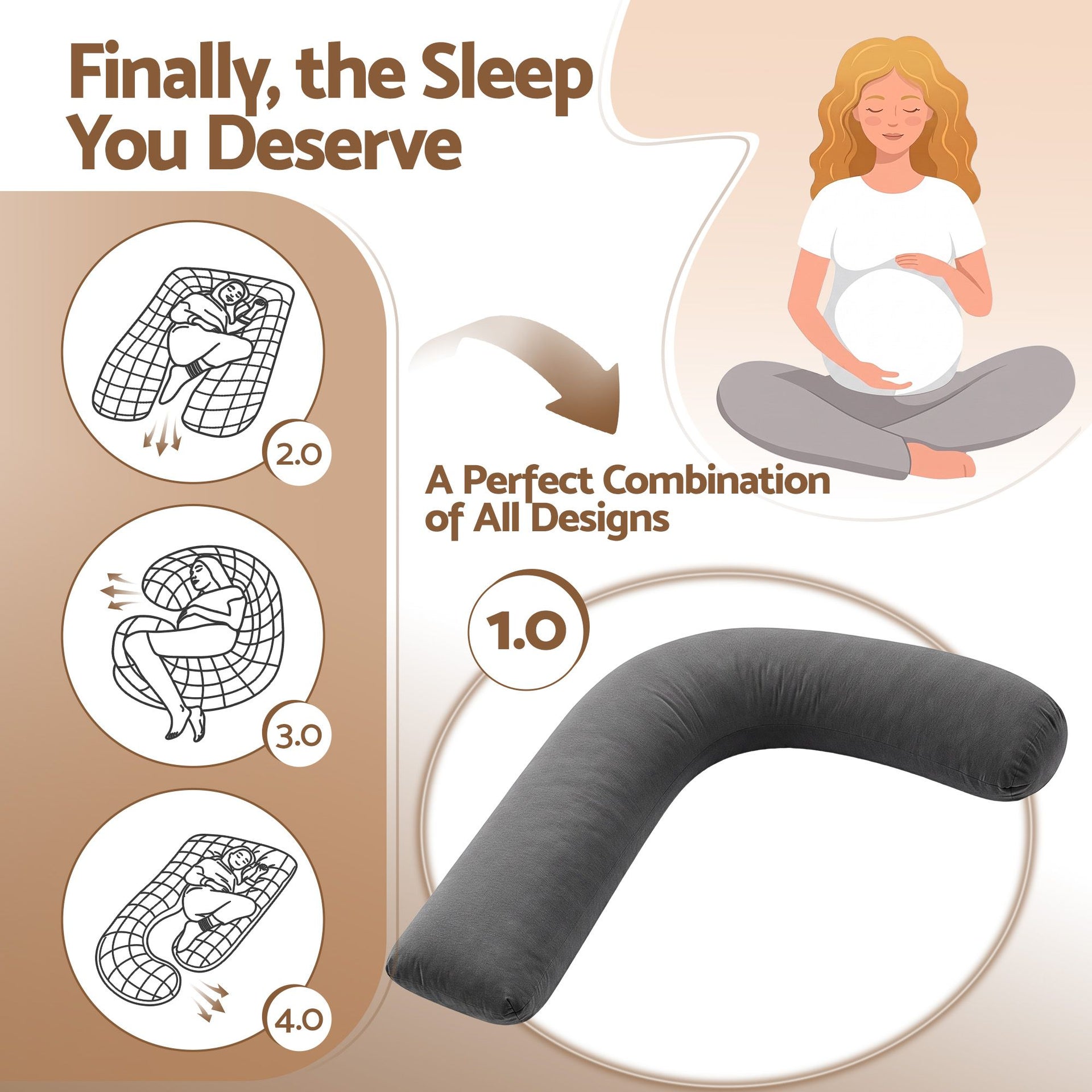 Giselle Bedding Pregnancy Pillow for Side Sleeping L-Shaped Maternity Body Pillow for Women 100% Cotton Jersey Cover for Head Neck Belly Support, 63x115 cm Grey Awezingly