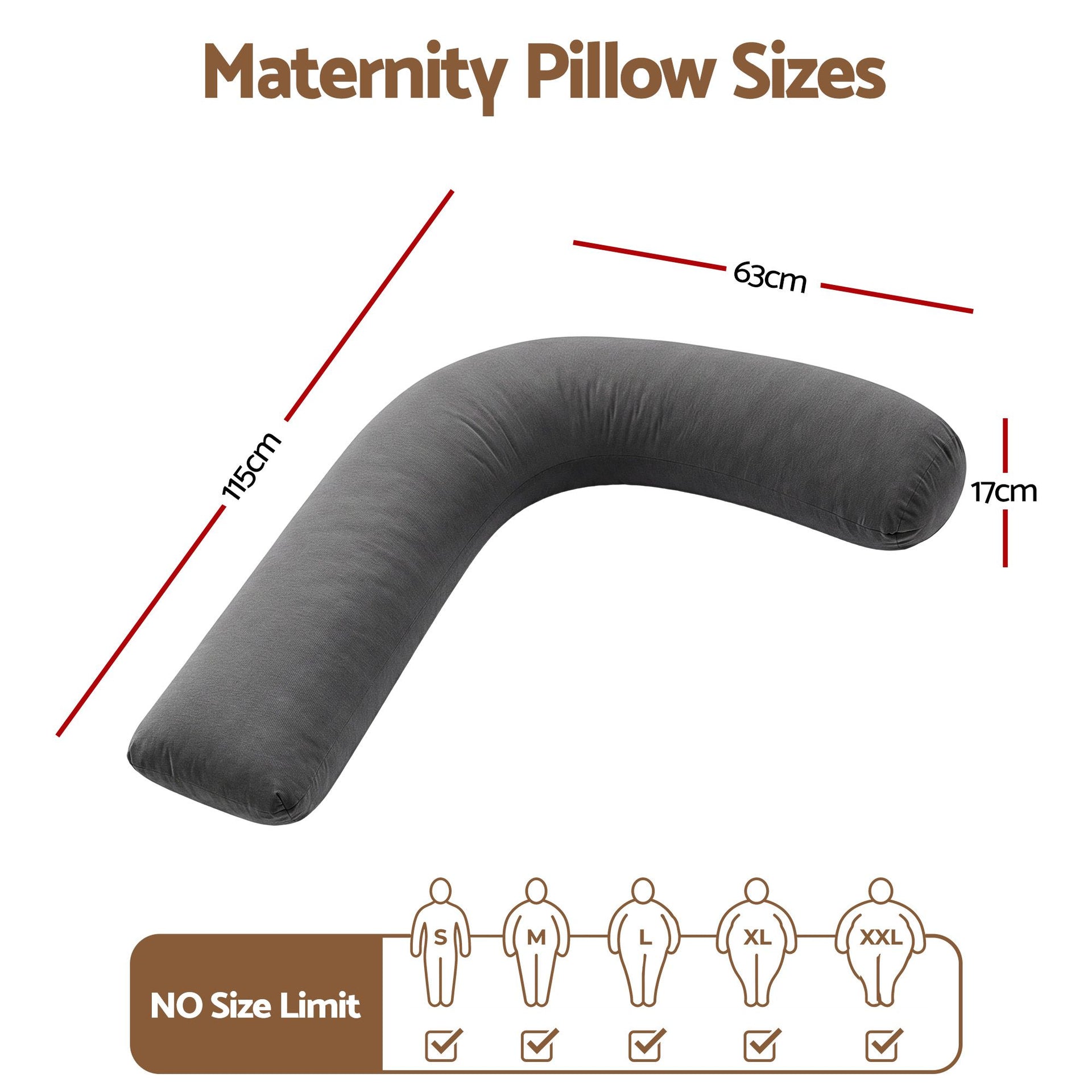 Giselle Bedding Pregnancy Pillow for Side Sleeping L-Shaped Maternity Body Pillow for Women 100% Cotton Jersey Cover for Head Neck Belly Support, 63x115 cm Grey Awezingly