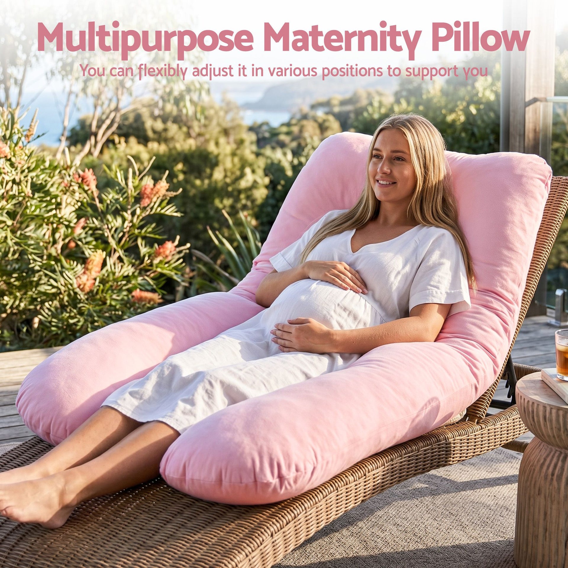 Giselle Bedding Pregnancy Pillow U Shaped Full Body Pillow with 100% Cotton Jersey Cover Maternity Pillow for Sleeping Reading, Pink, 73x133cm Awezingly