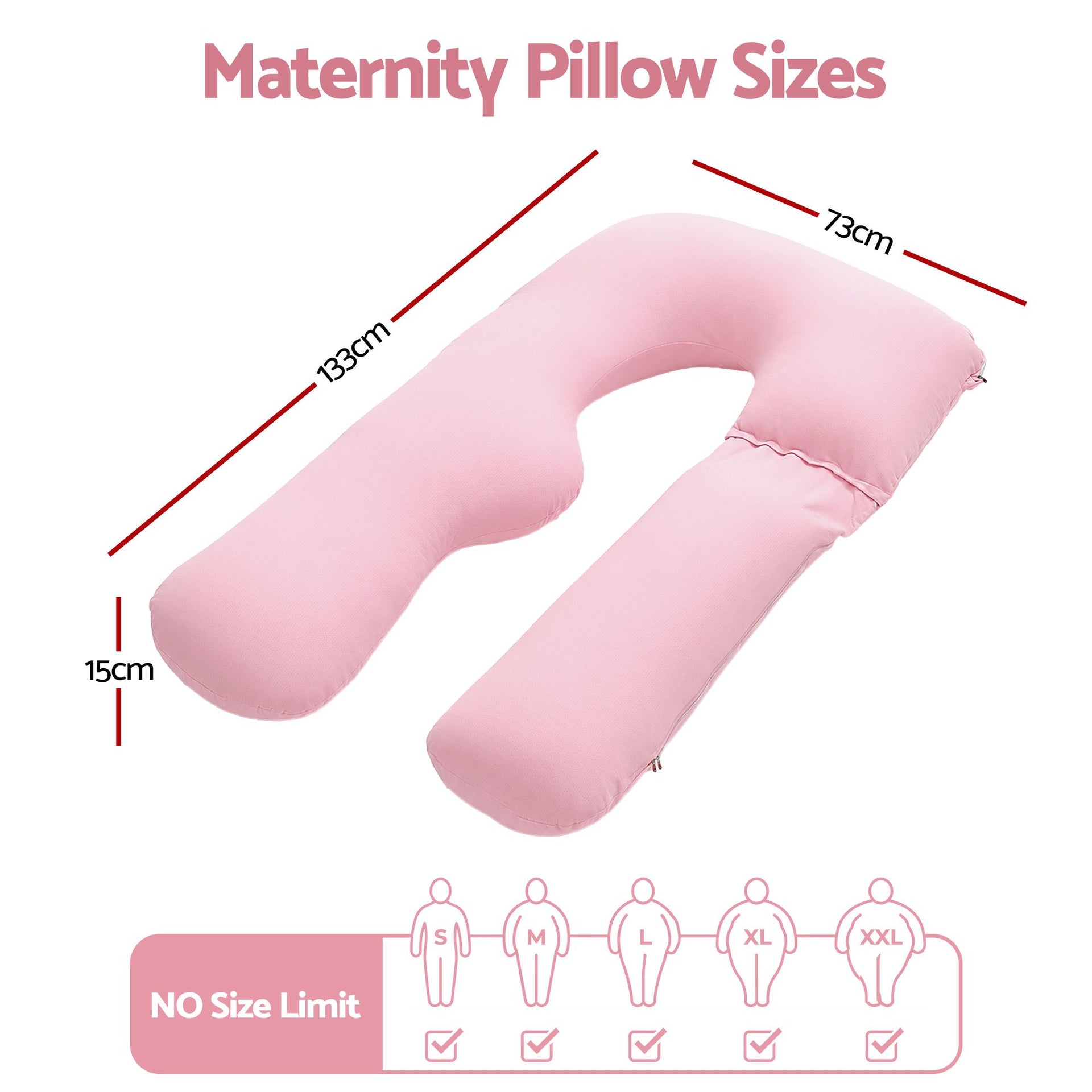 Giselle Bedding Pregnancy Pillow U Shaped Full Body Pillow with 100% Cotton Jersey Cover Maternity Pillow for Sleeping Reading, Pink, 73x133cm Awezingly