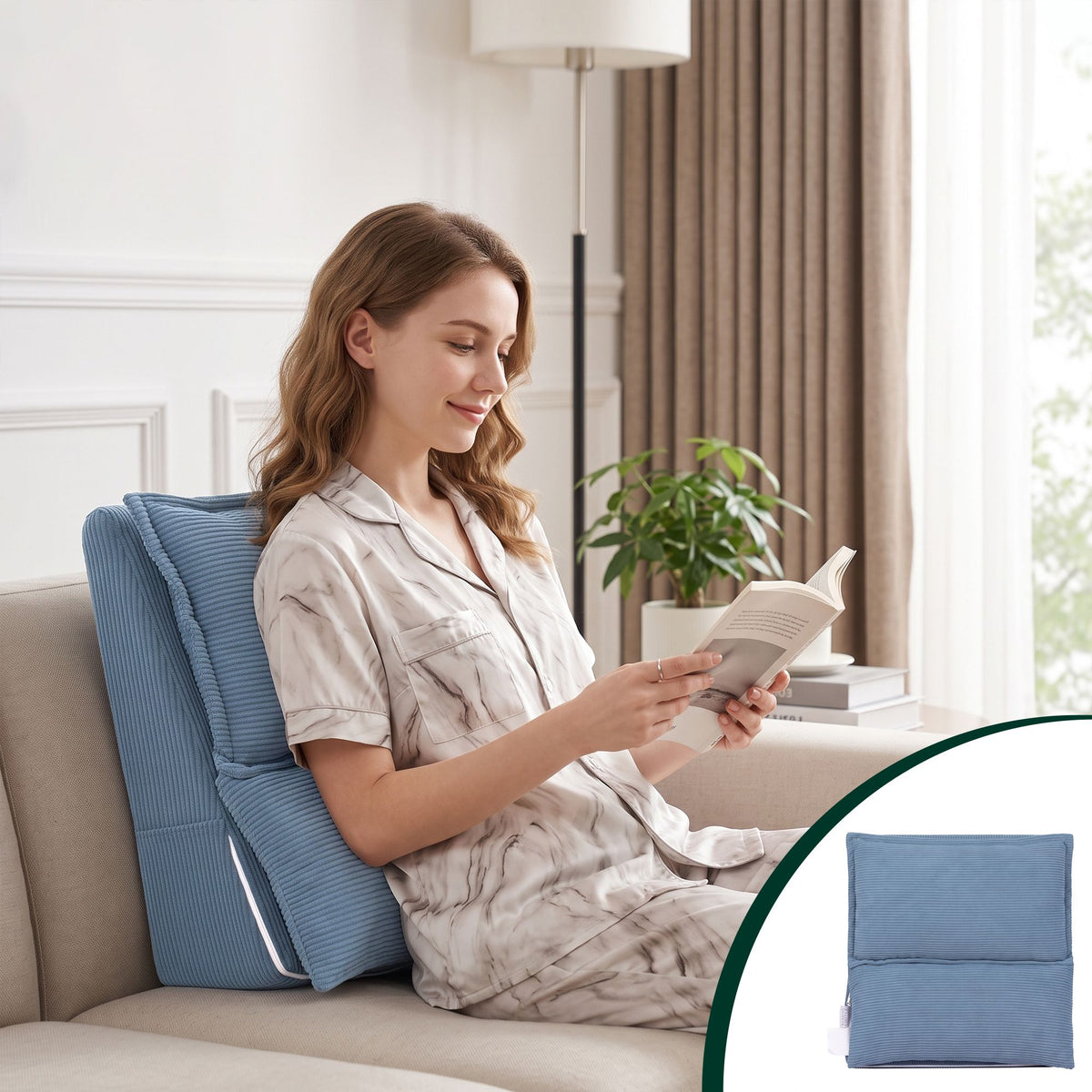 Giselle Reading Pillow For Sitting In Bed, No-Sag 25D Foam Base, Modular Backrest With Dual Pockets For Gaming, 52x51x26cm Corduroy Cover Awezingly