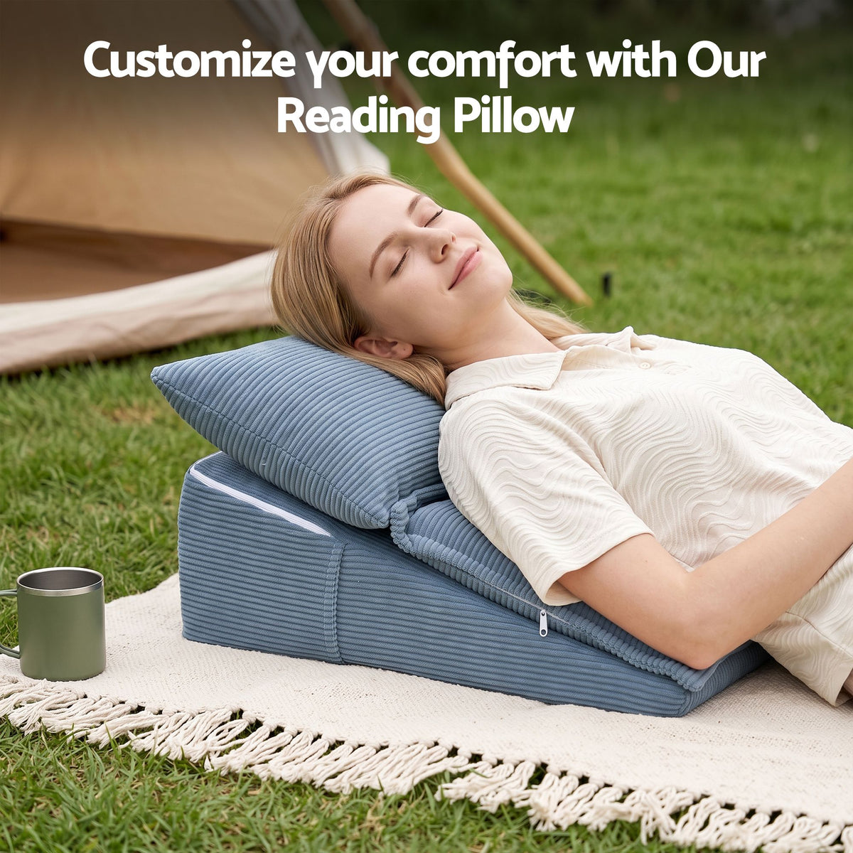 Giselle Reading Pillow For Sitting In Bed, No-Sag 25D Foam Base, Modular Backrest With Dual Pockets For Gaming, 52x51x26cm Corduroy Cover Awezingly