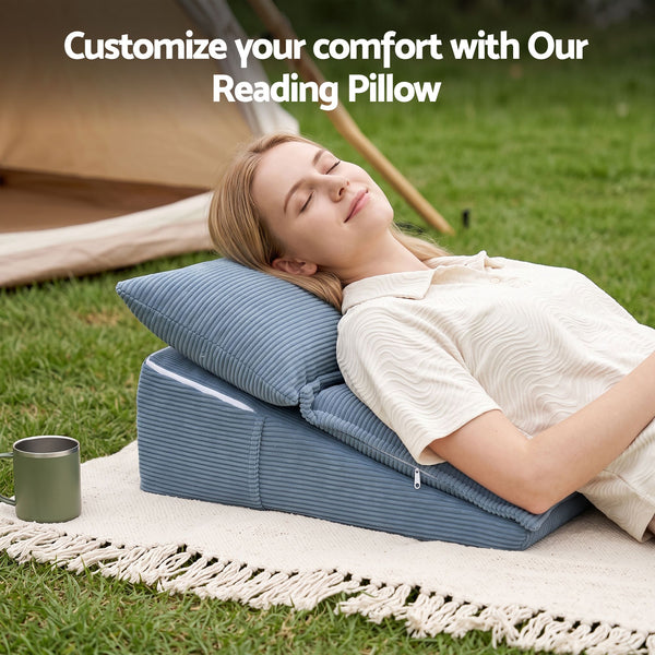 Giselle Reading Pillow For Sitting In Bed, No-Sag 25D Foam Base, Modular Backrest With Dual Pockets For Gaming, 52x51x26cm Corduroy Cover Awezingly