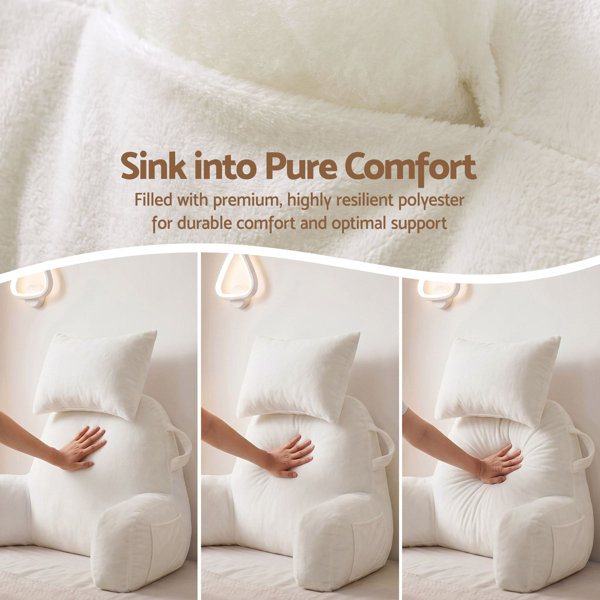 Giselle Bedding Reading Pillow with Detachable Neck Roll & Armrests Sit Up Pillow for Bed Back Support Pillow for Watching TV & Gaming Beige Awezingly