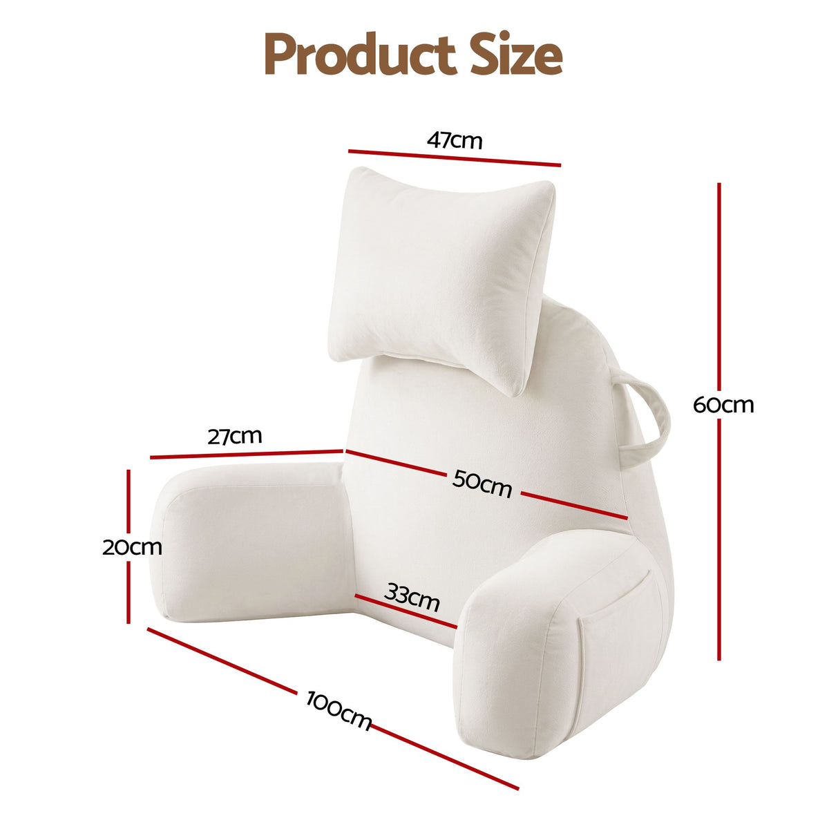 Giselle Bedding Reading Pillow with Detachable Neck Roll & Armrests Sit Up Pillow for Bed Back Support Pillow for Watching TV & Gaming Beige Awezingly