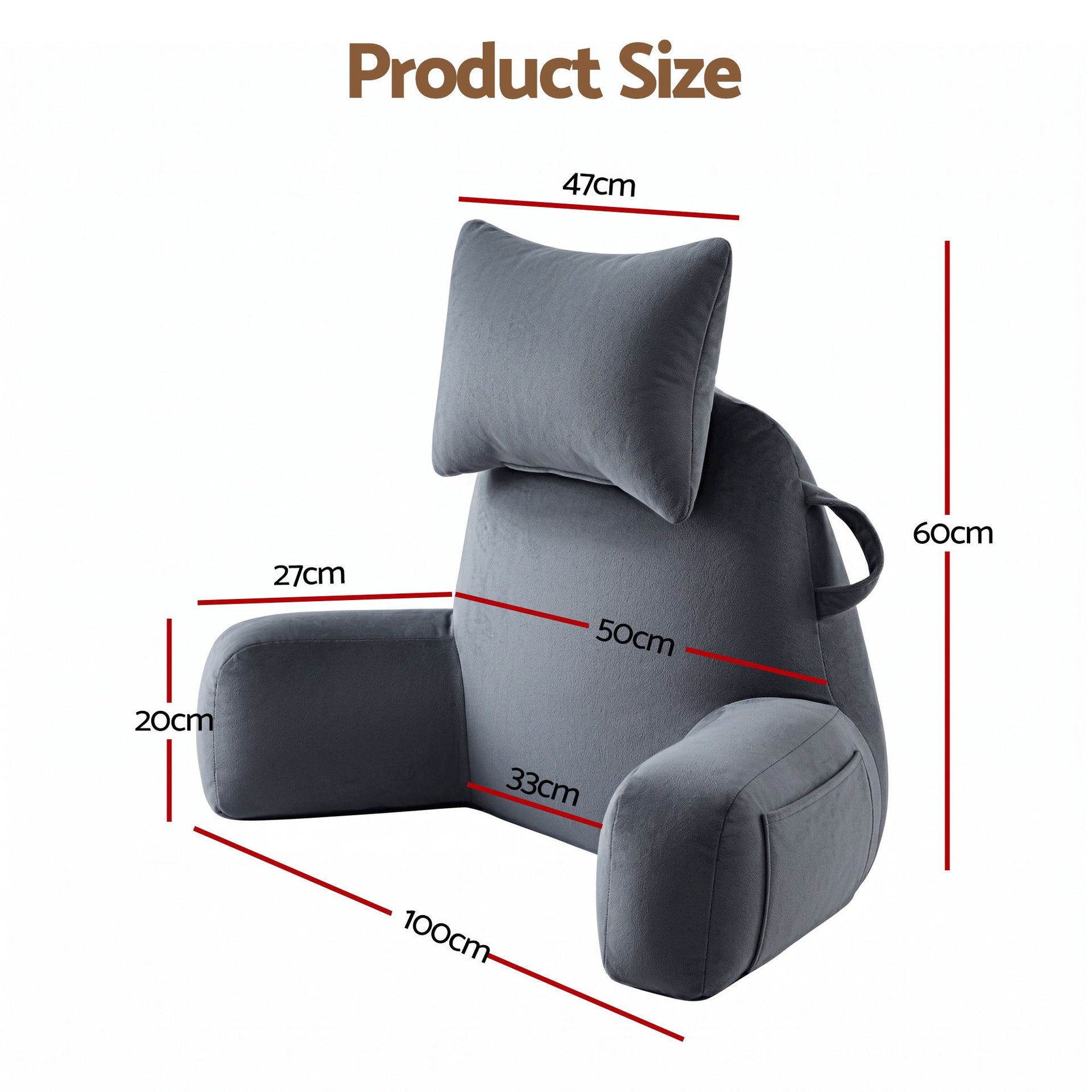 Giselle Bedding Reading Pillow with Detachable Neck Roll & Armrests Sit Up Pillow for Bed Back Support Pillow for Watching TV & Gaming Gray Awezingly
