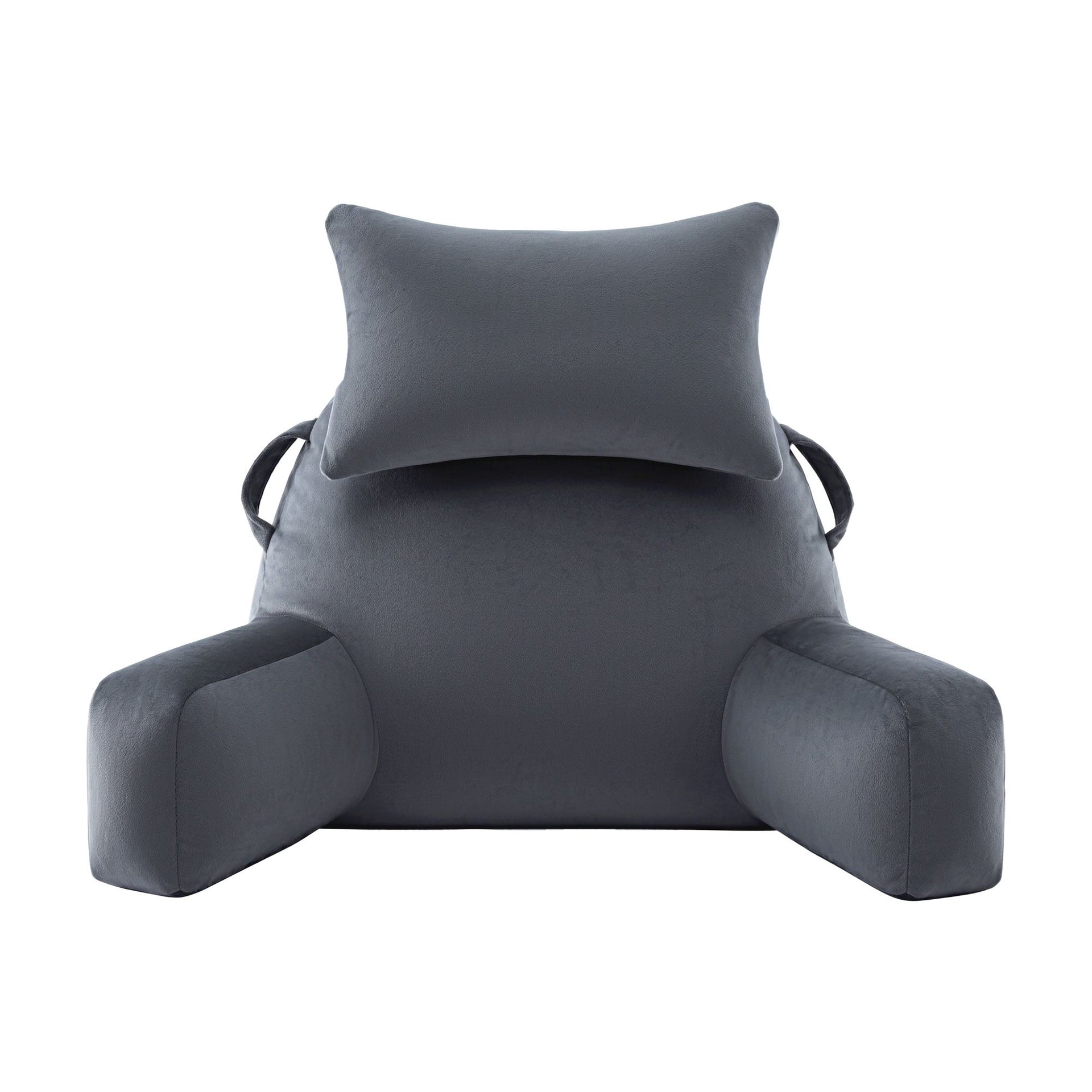 Giselle Bedding Reading Pillow with Detachable Neck Roll & Armrests Sit Up Pillow for Bed Back Support Pillow for Watching TV & Gaming Gray Awezingly