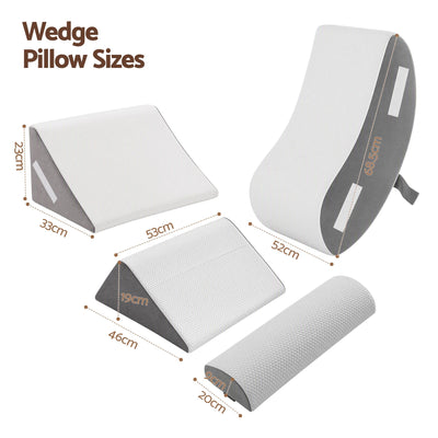 Giselle 4PCS Orthopedic Bed Wedge Pillow Set Anti-Slip Velcro System For Sleeping, 30D Gel Memory Foam Support Cushions For Acid Reflux And Leg Elevation