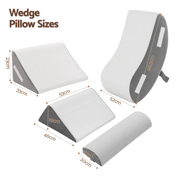 Giselle 4PCS Orthopedic Bed Wedge Pillow Set Anti-Slip Velcro System For Sleeping, 30D Gel Memory Foam Support Cushions For Acid Reflux And Leg Elevation Awezingly