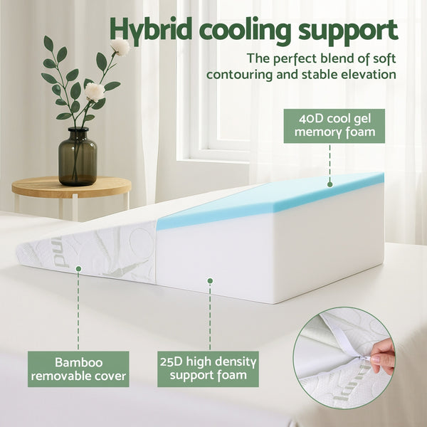 Giselle Bedding Wedge Pillow Gel Memory Foam Ergonomic Support Bamboo Cover Awezingly