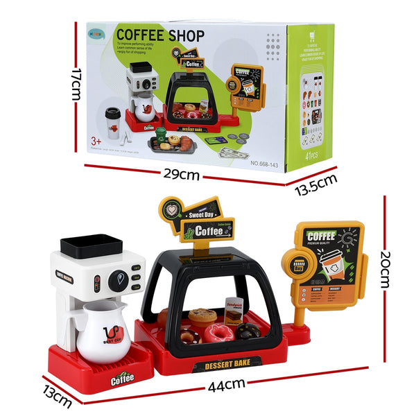 Keezi Kids Pretend Role Play Toy Coffee Shop with Coffee Maker Machine Play Money Food Tea Party Set Awezingly