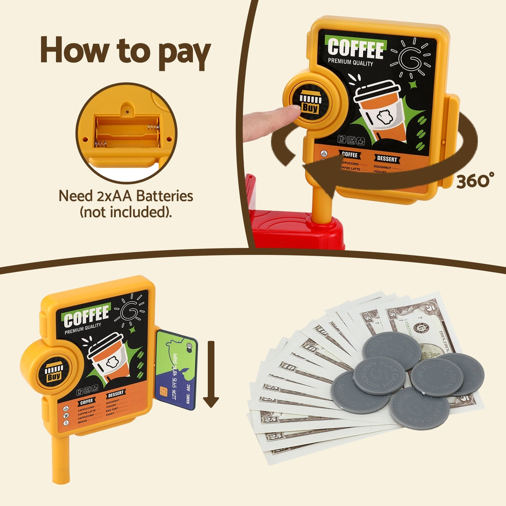 Keezi Kids Pretend Role Play Toy Coffee Shop with Coffee Maker Machine Play Money Food Tea Party Set Awezingly