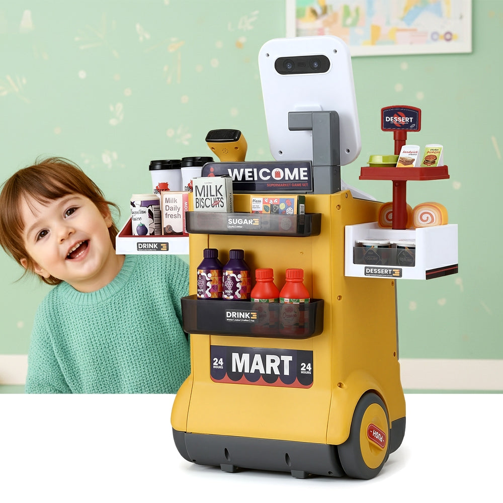 Keezi Kids Pretend Playset Supermarket Shopping Role Play Toy Cash Food 48PCS Awezingly